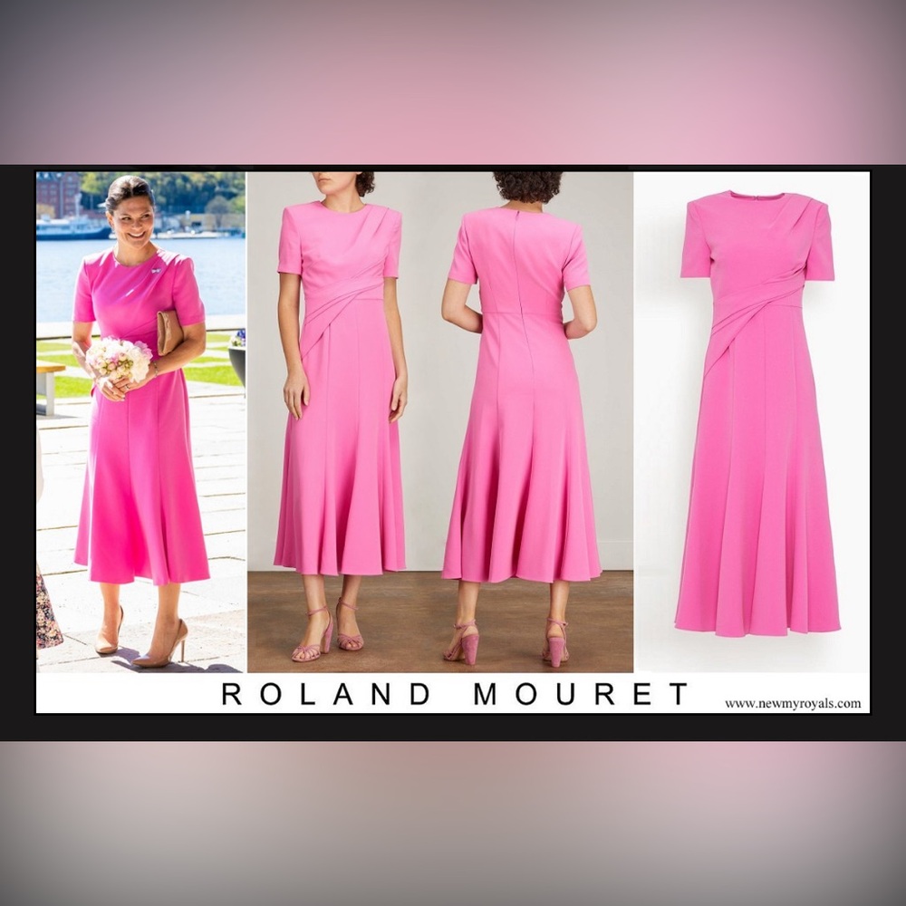Roland Mouret Pink Midi Dress size US 10. As seen on Princess Victoria.